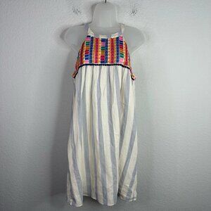 THML Dress Womens Medium Blue Stripe Halter Embroidered Sleeveless Boho Hippie